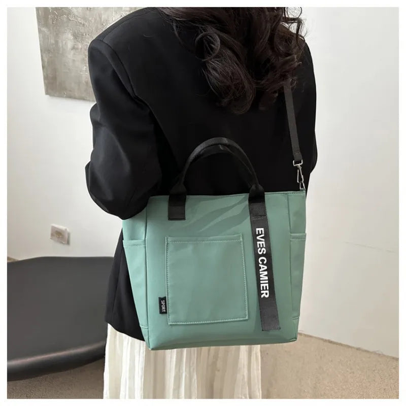 Sac cabas imperméable en nylon pour femme, tendance, grande capacité, léger, sac bandoulière pour étudiante, travail, voyage, sport
