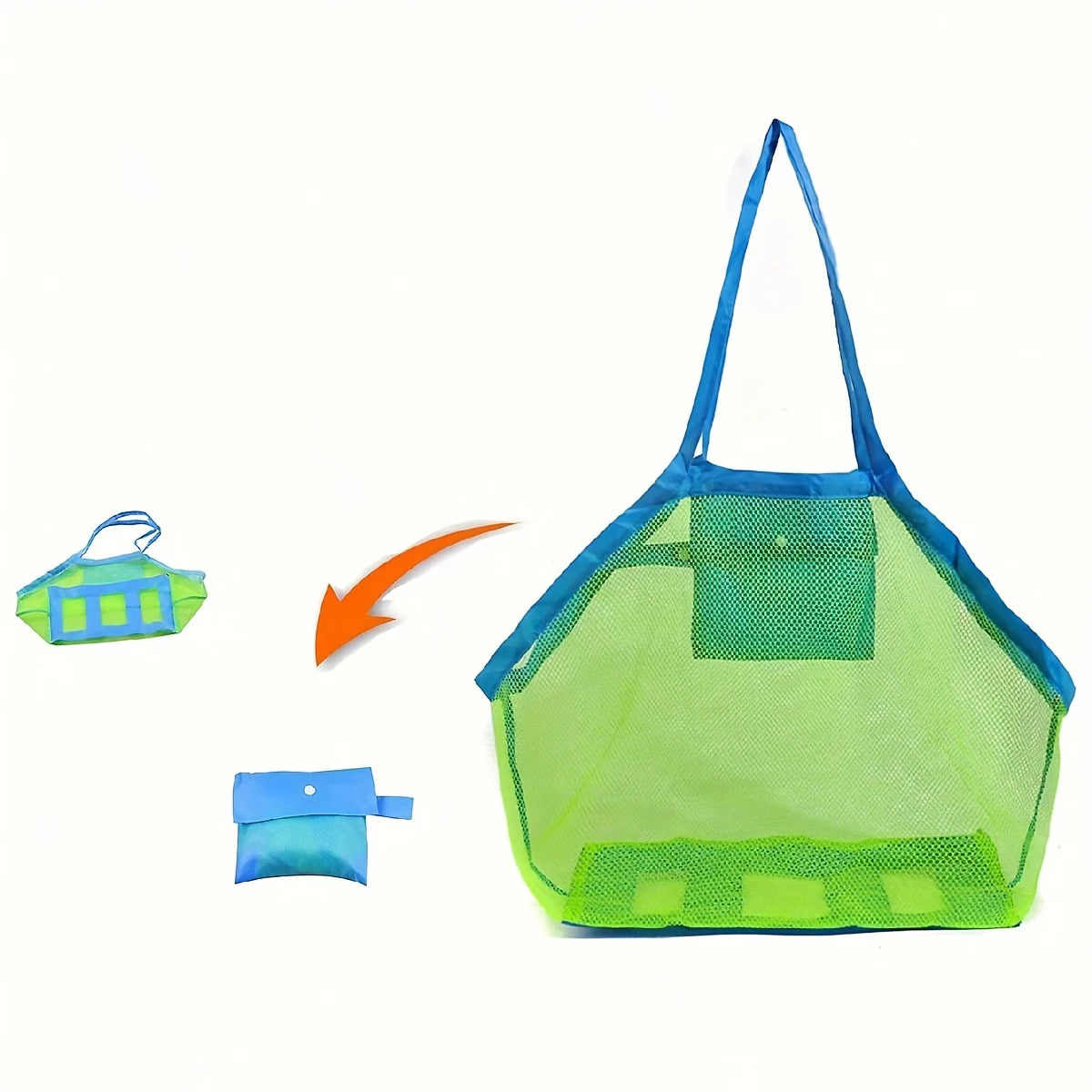 Borsa da spiaggia in rete multicolore grande, pieghevole e traspirante