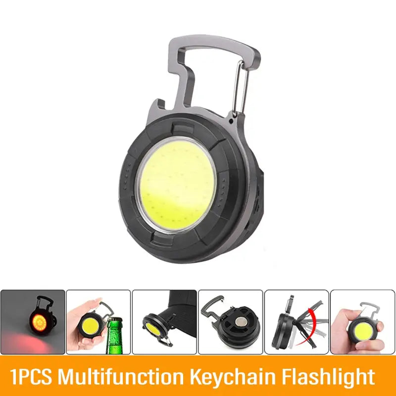 Lampada LED COB Portachiavi Ricaricabile USB‑C con Apribottiglie e Floodlight