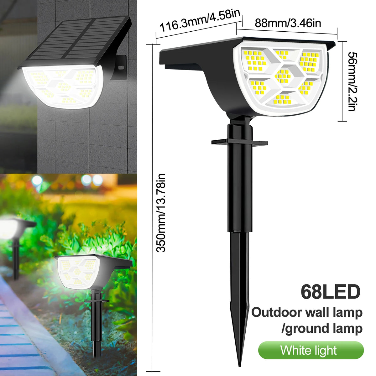 Spotlight solare LED 72 LED IP65, 3 modalità luce, installazione semplice
