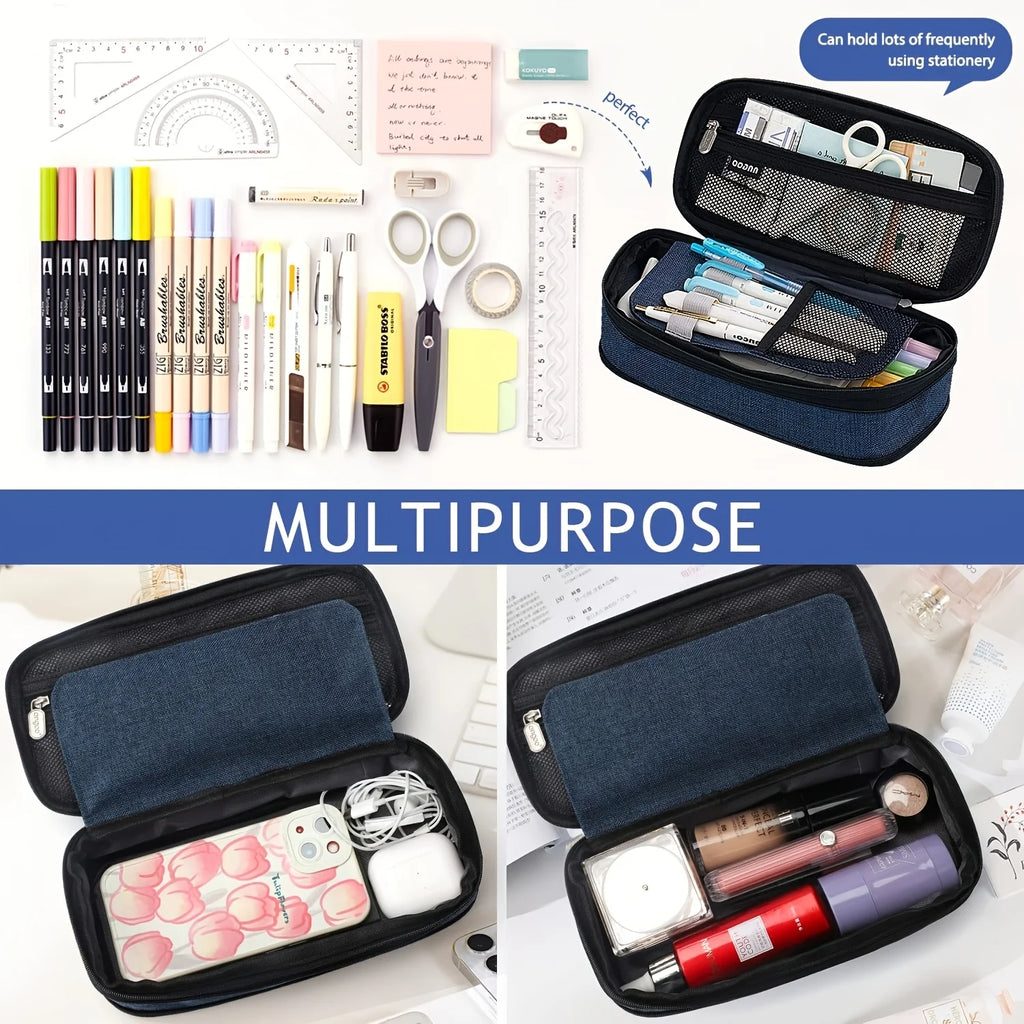 Portapenne Navy Blue capacità retrattile, multiuso in tessuto premium – regalo