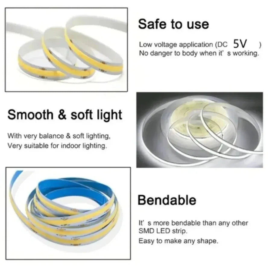 Striscia LED COB 320 Leds/m 8 mm 12‑24 V – Alta luminosità, colori…