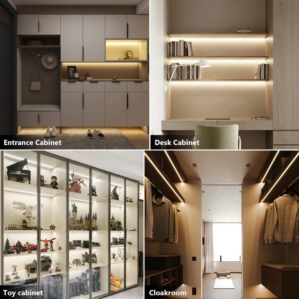 1-6pcs COB LED Strip Light Under Cabinet Collection Display Touch Dimmer Bookcase Wardrobe Motion Sensor Penet Wood Closet Lamp