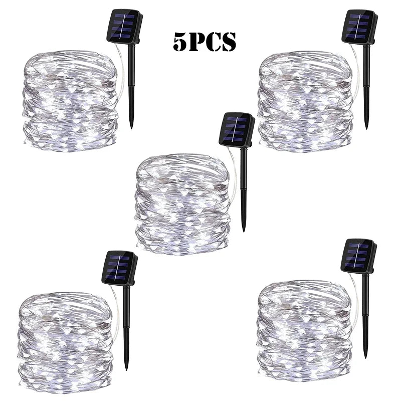 Luce LED Solare da Giardino a Catena, 32 m, Impermeabile, 8 Modalità