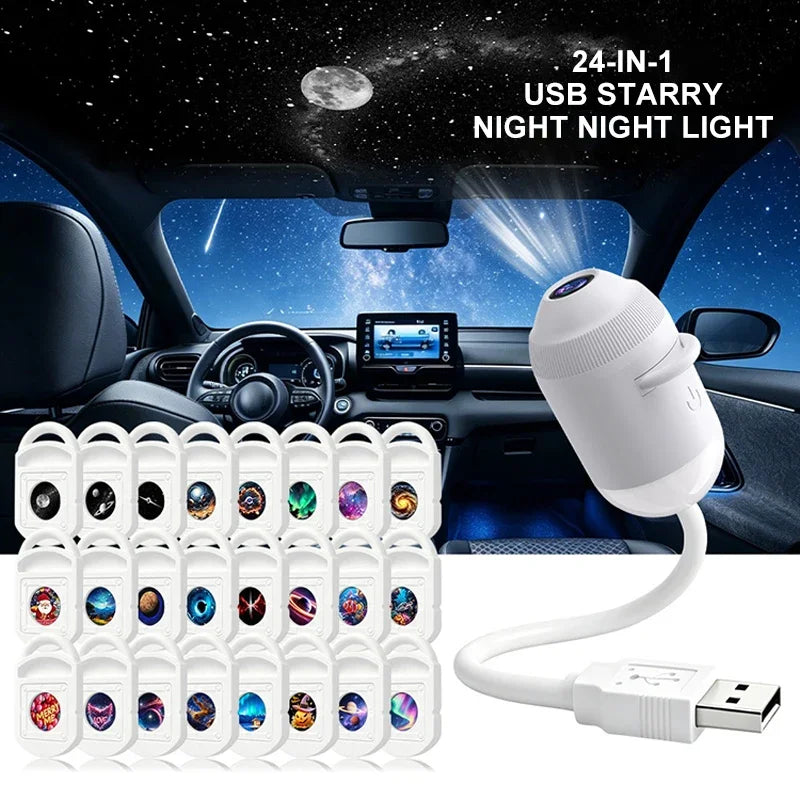 2-in-1 USB galaxy projector, 360° rotatable nebula aurora for bedroom & car