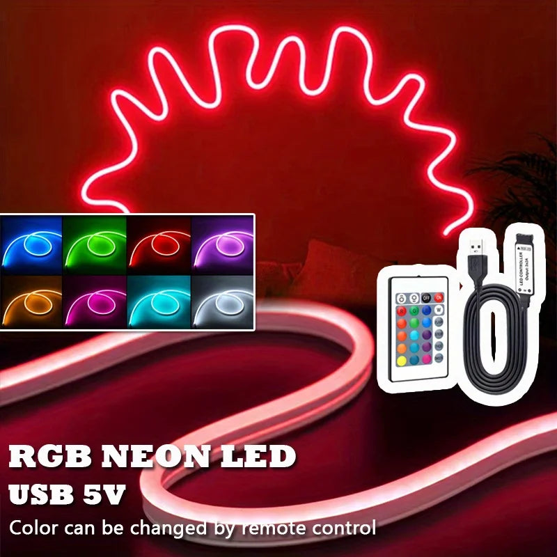 USB Neon LED Strip Light Flexible Colour Changing Lights 5V SMD 3535 Neon Rope Lights USB Cuttable Neon Rope Light for Bedroom