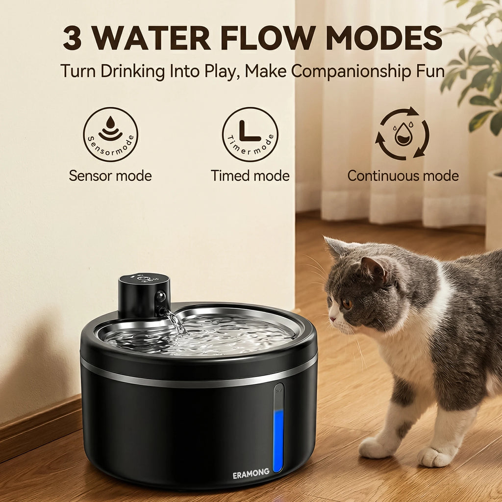 Fontanella per Gatti in Acciaio Inox 2,5L Wireless con Sensore di Movimento