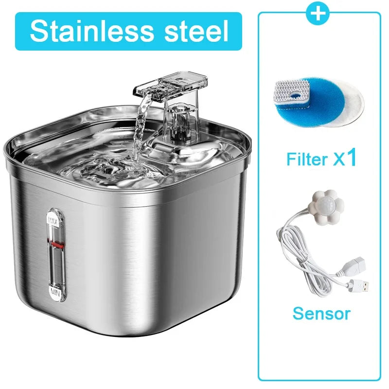 Fontana d'Acqua per Animali in Acciaio Inox con Sensore – 2L
