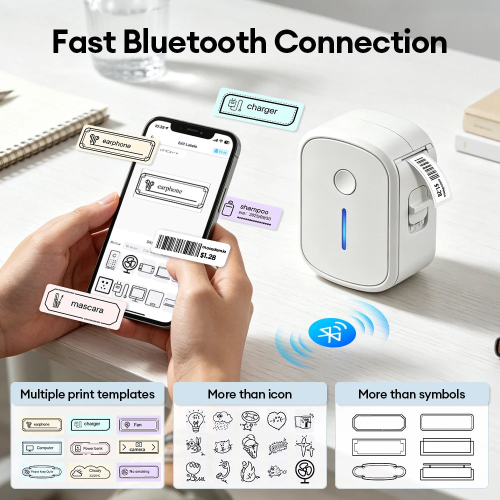 Stampante Mini Etichette Termiche Bluetooth Portatile, 15 mm, 16 ppm