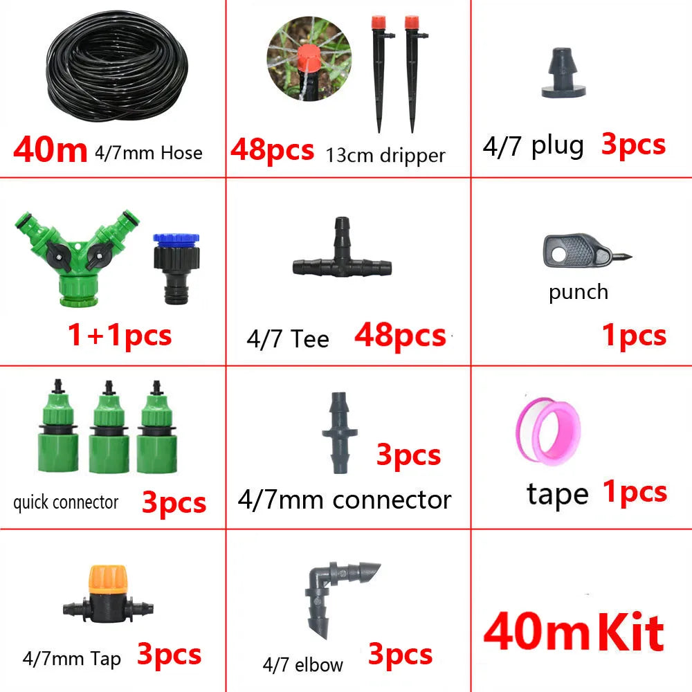 Irrigazione a goccia automatico 5‑50 m – Kit con gocciolatori rossi