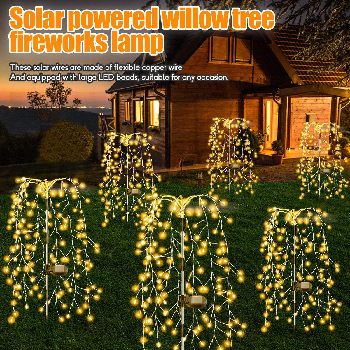 Luci LED solari 200/120 per esterno, decorazione fuochi d'artificio impermeabile