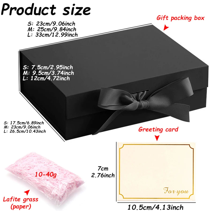 3 Sizes Available Luxury Magnetic Gift Box With Lid Ribbon Lafite Grass Greeting Card Valentine's Day Gift Packaging Box