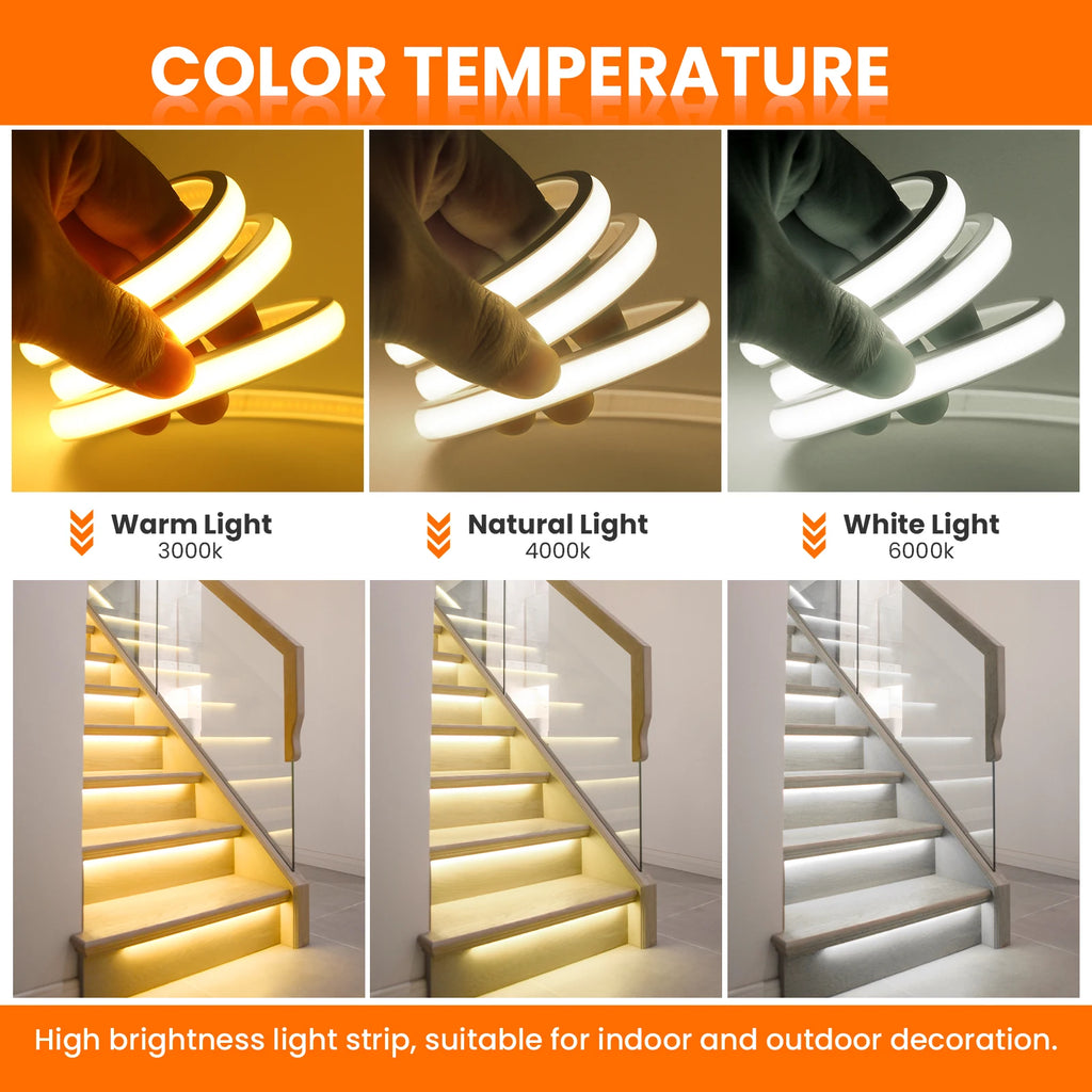Striscia LED Neon 5V USB, 320 LED/m, dimmer, IP68, luce calda/bianca