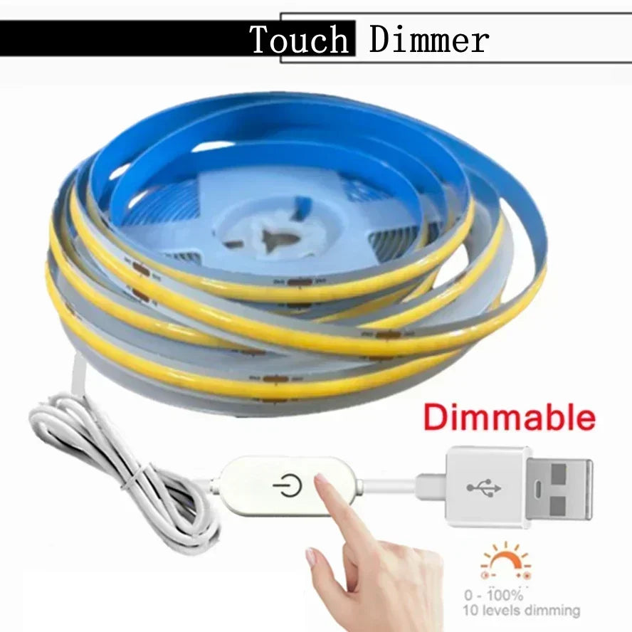 Striscia LED COB USB 5V dimmerabile, 320 LED/m, colori regolabili, 0,5‑5 m