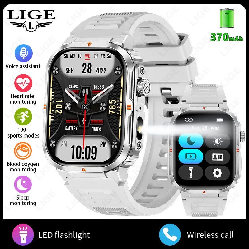 Smartwatch sportivo 2.01\" HD con chiamata, assistente vocale, torcia - IP68