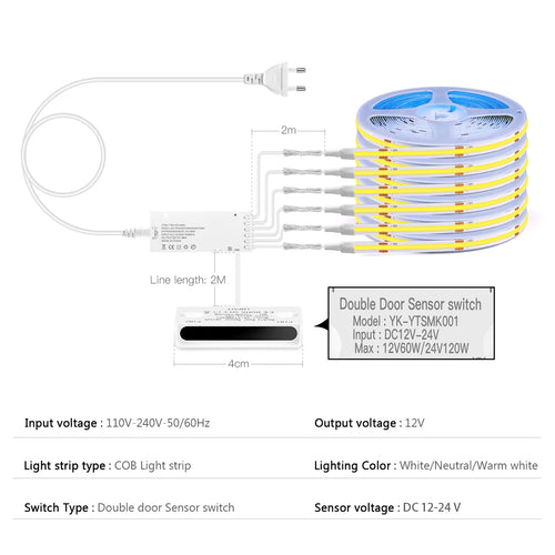 12V COB LED Strip Light Smart Double Door Sensor Switch Cabinet lights for your room Lighting Dupont LED Tape Door Open Light-ON