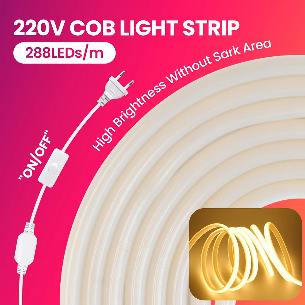 Striscia LED Neon COB dimmer 220 V, 3000‑6000 K, impermeabile, da 0,5 a 30 m
