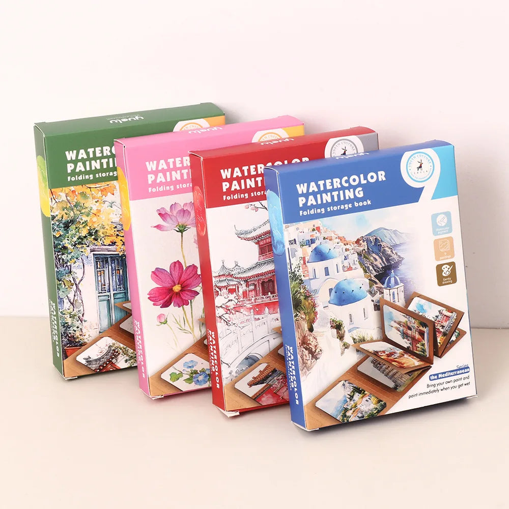 9 Sheets/Set Watercolor Painting Set, Thick Watercolor Folding Storage Book with a Pen, Holiday Birthday Gift, Party Gift