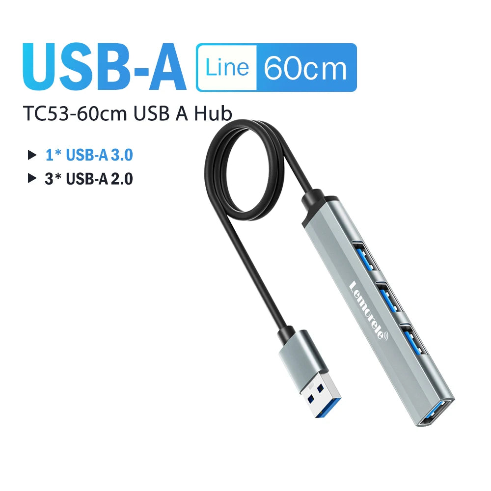 Hub USB 3.0 Type‑C 4 porte per laptop – compatibile con Lenovo, MacBook, Dell