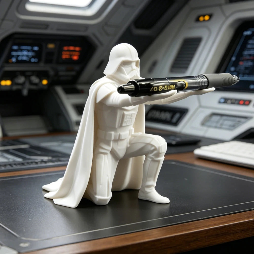 Creative Black Warrior Pen Holder Kneeling Commander Pencil Stand 3D Printed Space Warrior Desk Organizer Stationery Ornament