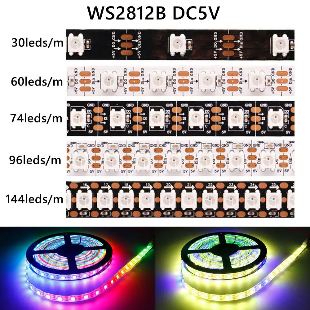 Striscia LED RGB WS2812B 5V 30-144 LED/m, indirizzabile e impermeabile