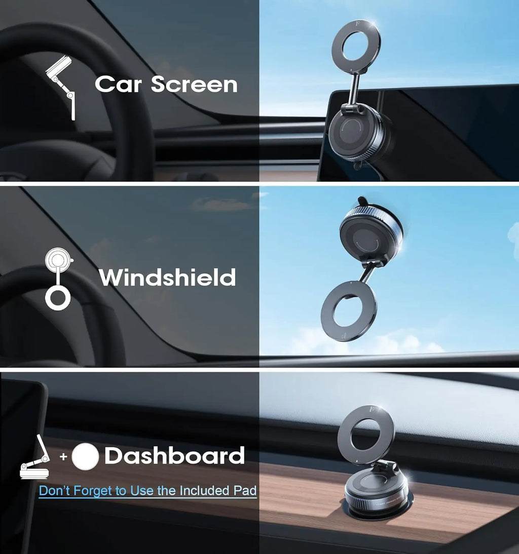 Supporto magnetico per auto, ventosa forte, rotazione 360°, pieghevole