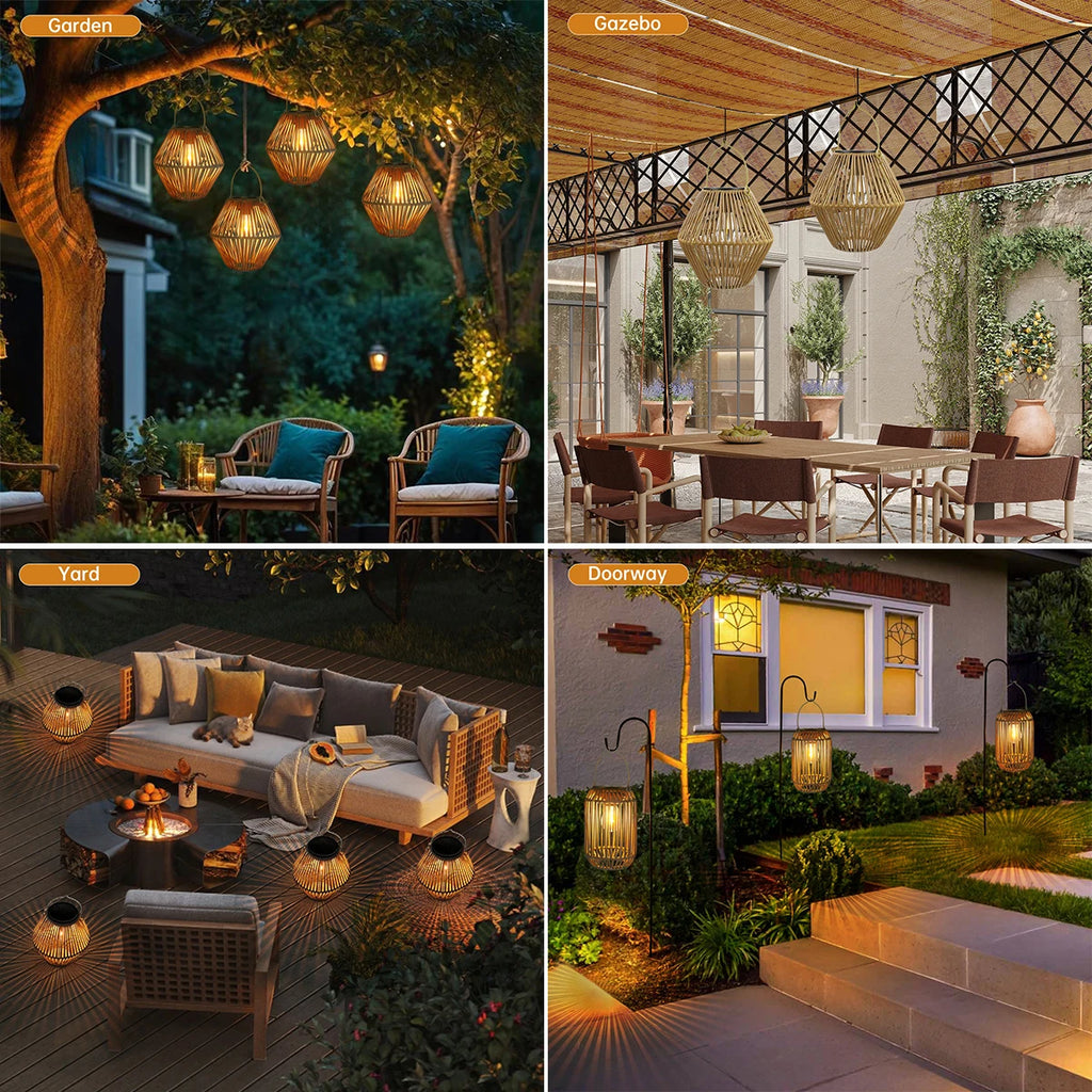 Lanterna solare in rattan impermeabile IP65 per giardino e patio