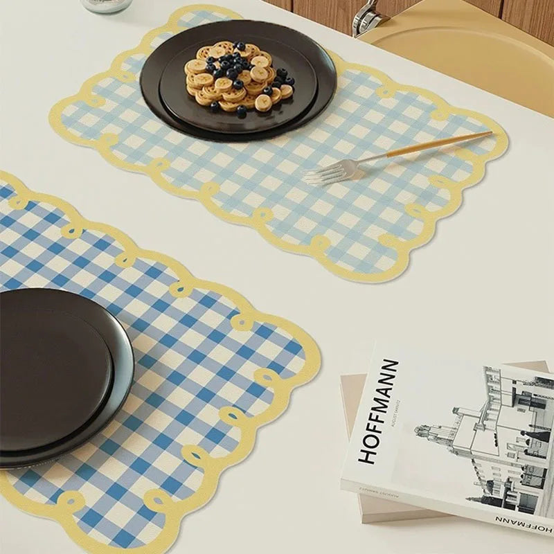 Dining Room Placemats Dopamine Grid Oil-Proof Waterproof PU Leather Table Mat Heat-resistant Kitchen Tableware Bistro Bar Home