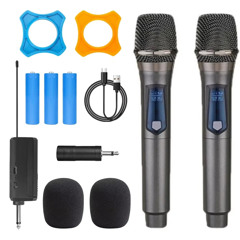 Microfono wireless UHF a 2 canali per karaoke, canto e presentazioni