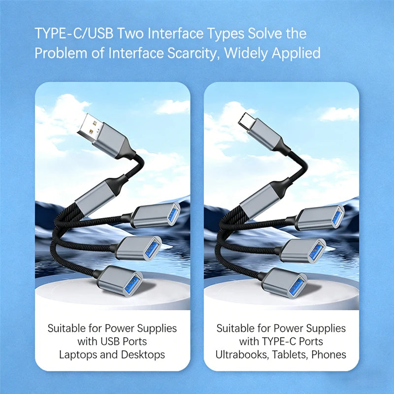 Hub USB 3 in 1 Type-C con 3 porte USB-C femmina – OTG e trasferimento dati