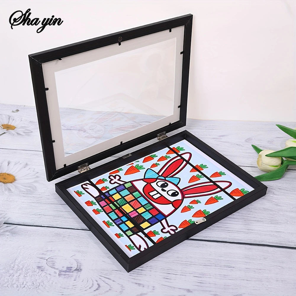 Cornice fotografica in legno Flip Up A4, magnetica e contenitore