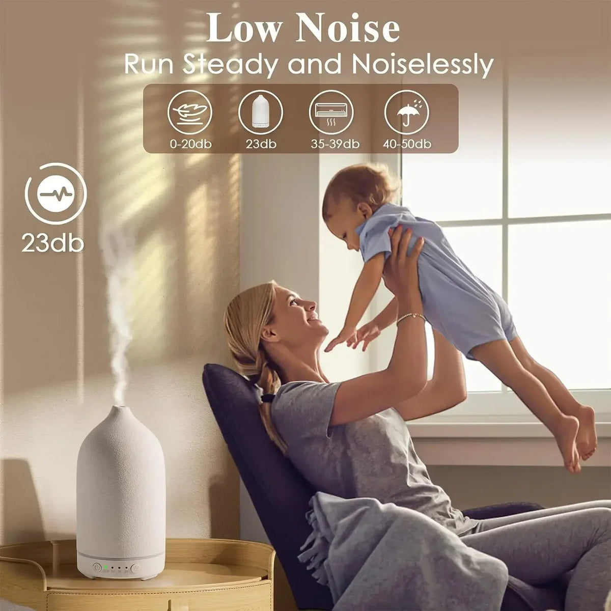 Diffusore Ultrasonico in Ceramica 100 ml con Timer e Luci LED Cambianti