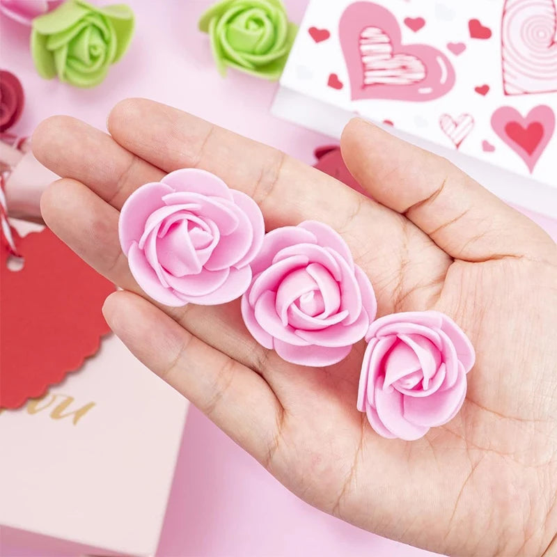 50/100/200Pcs 3.5cm Artificial Flower Foam PE Rose Heads DIY Valentine's Day Roses Wedding Candy Box Decoration Bride Accessory