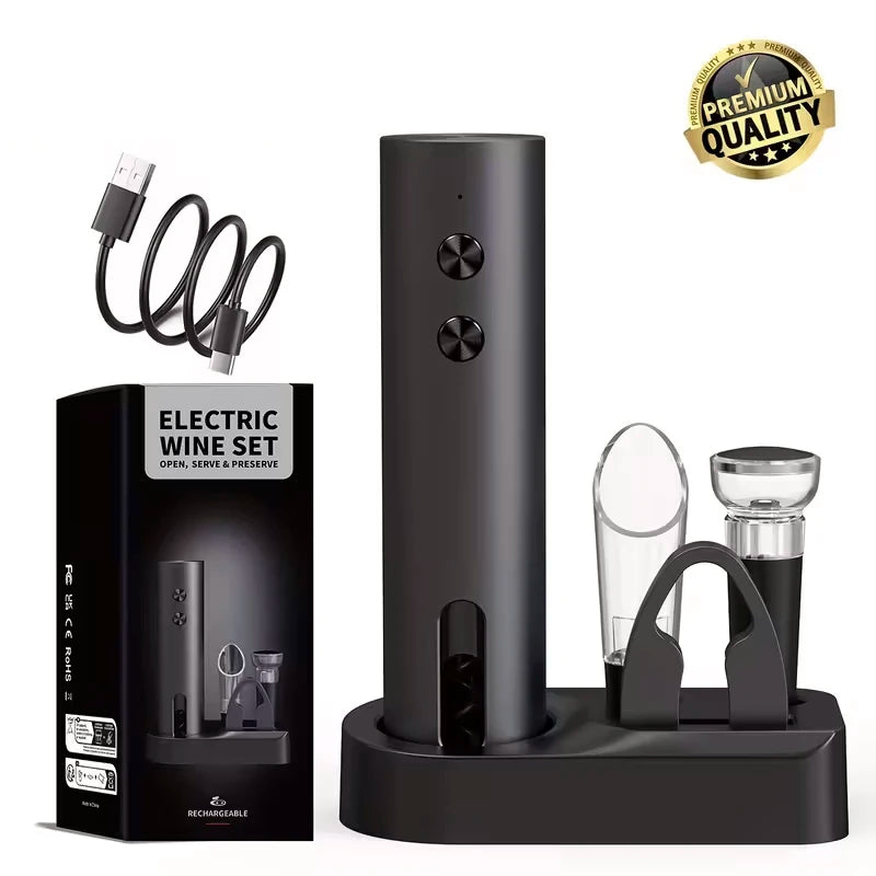 Apri Bottiglie Elettrico con Taglierina, Versatore e Tappo Sottovuoto USB‑C
