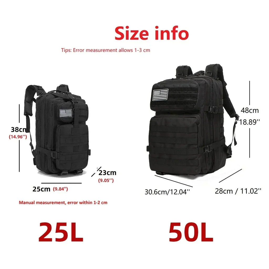 Sac à dos tactique 25/50L avec système Molle pour la randonnée, le camping, la chasse et la pêche