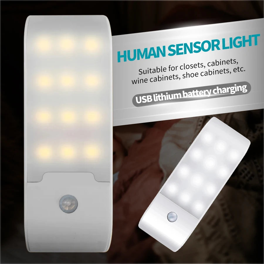 Lampada notturna 12 LED con sensore di movimento ricaricabile USB, alta…