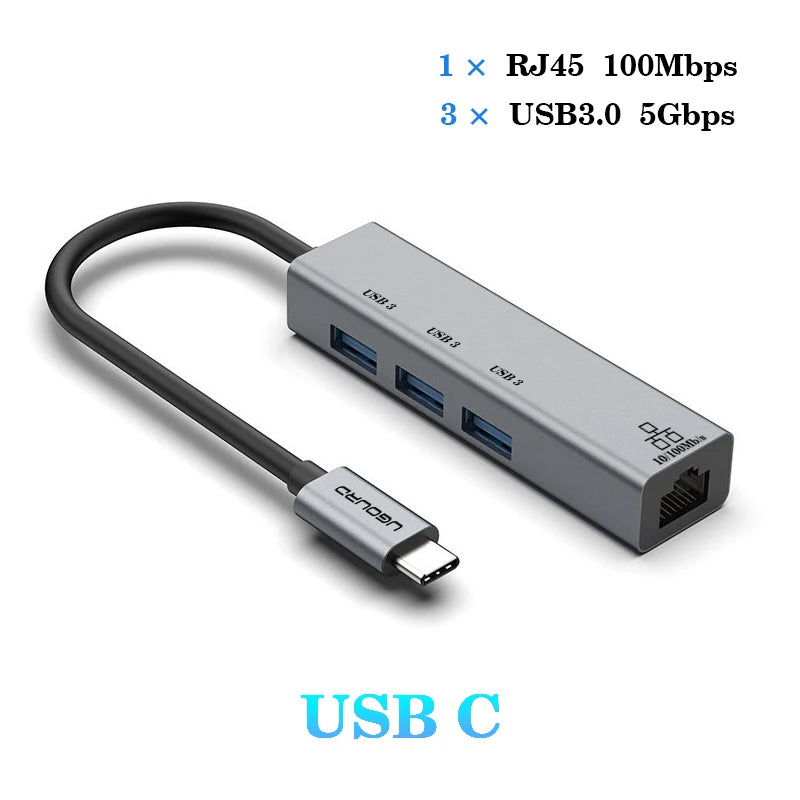 Docking Station USB‑C con RJ45 Gigabit e ricarica 100 W – Hub 4 porte USB 3.0