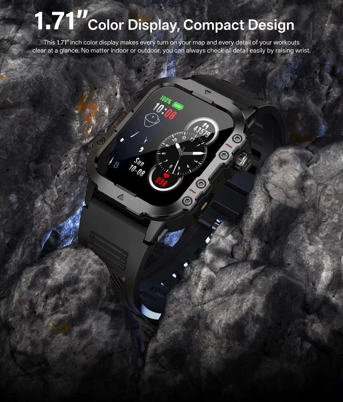 Smartwatch sportivo 2026 con monitor cardio, SpO2, sonno e torcia LED
