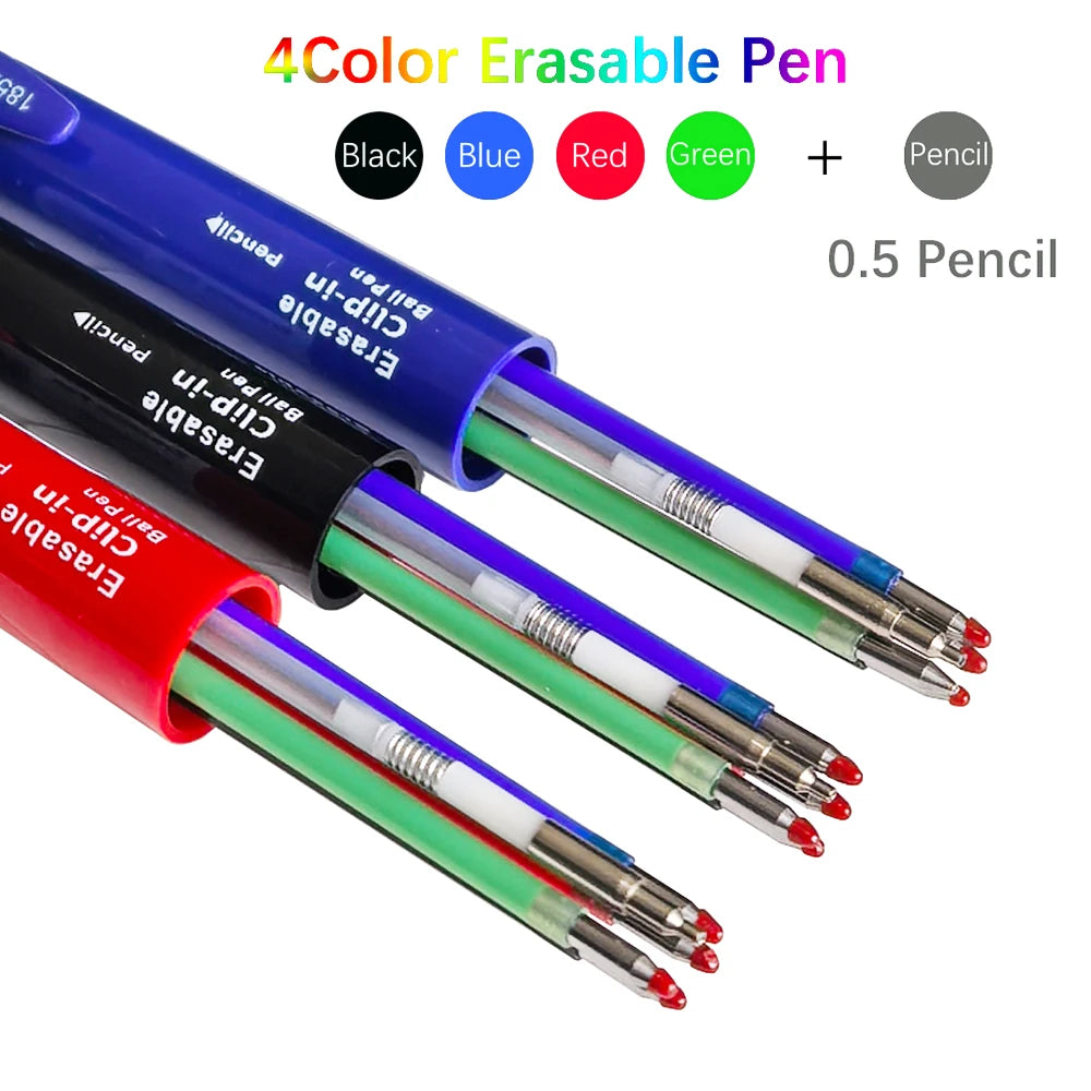 Penna gel cancellabile 5 in 1 multicolore con refill e matita automatica