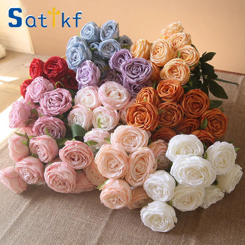 Bouquet di 10 rose artificiali per matrimonio e decorazioni