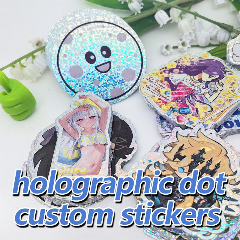 Gepersonaliseerde holografische stickers PVC waterdicht logo vinyl cartoon ontwerp merk versieren laptop gesneden aangepaste sti