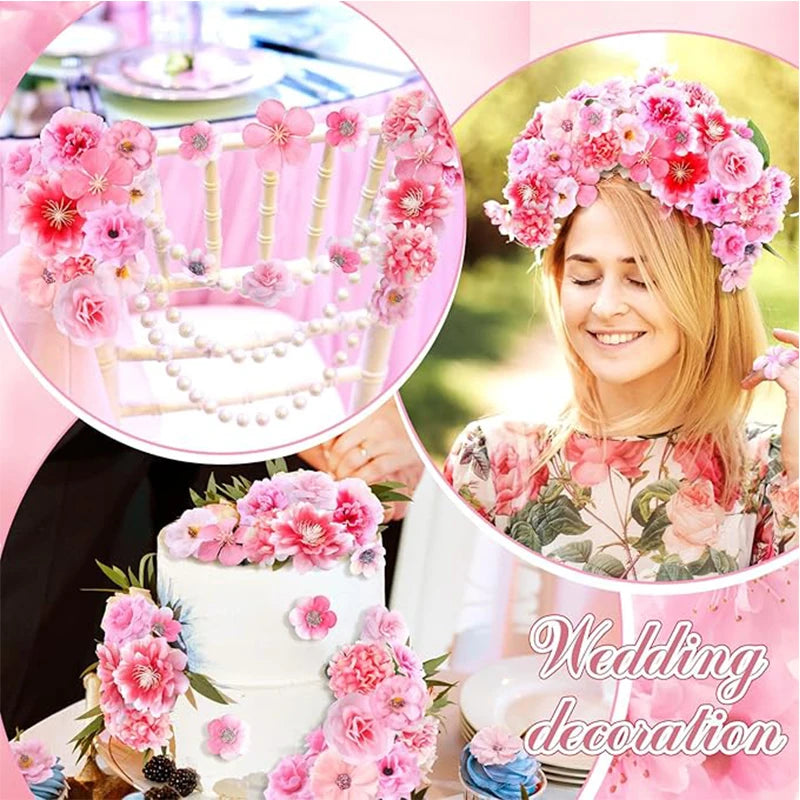3-10cm Pink Artificial Flowers Head Silk Fake Rose Flower Wedding Marriage Decoration Party Supplies for Home Decor Garland