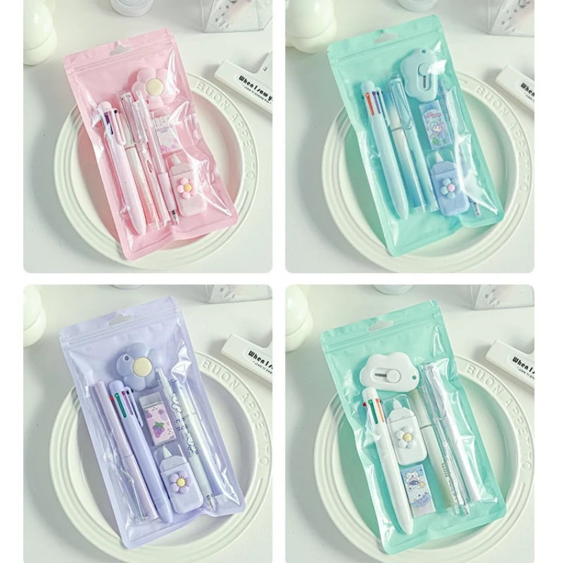 7-In-1 Stationery Set Stdudent Back To School Gel Pen Highlighter Ballpoint Pen  Eternal Pencil Correction Tape Eraser Knife Set