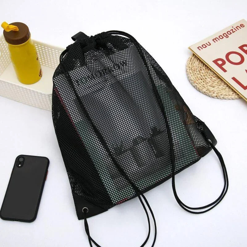 Portable Multifunctional Drawstring Mesh Bags Gym Sports Basketball Storage Shoulder Net Backpack 40*45cm Outdoor Beach Use Bag