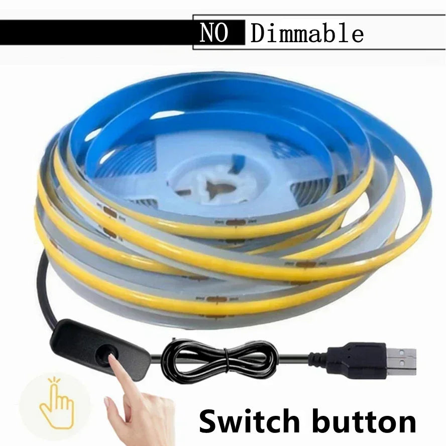 Striscia LED COB USB 5V dimmerabile, 320 LED/m, colori regolabili, 0,5‑5 m