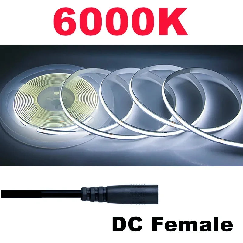 Striscia LED COB flessibile 8mm 12V/24V, 320/480 LED/m, luce 3000‑6000K
