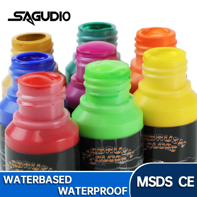 SAGUD Acrylic Airbrush Paint Matte Inks for Model Hobby, Shoes, Leather Easy to Clean Water Based 32 Colors 100ML/Bottle Paint