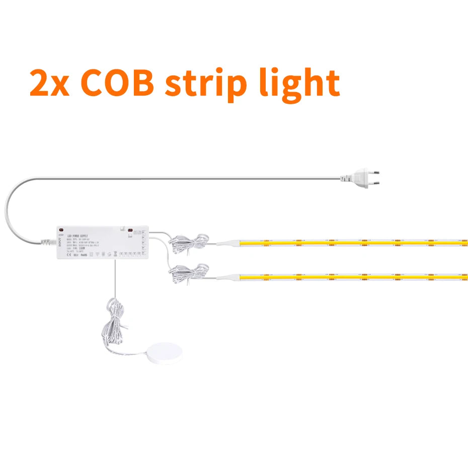 1m-5m COB Led Strip Cabinet Light DC 24V Penetrable Wood Touch Dimmer Switch Wardrobe Cupboard Showcase Pantry DIY Lights Strip