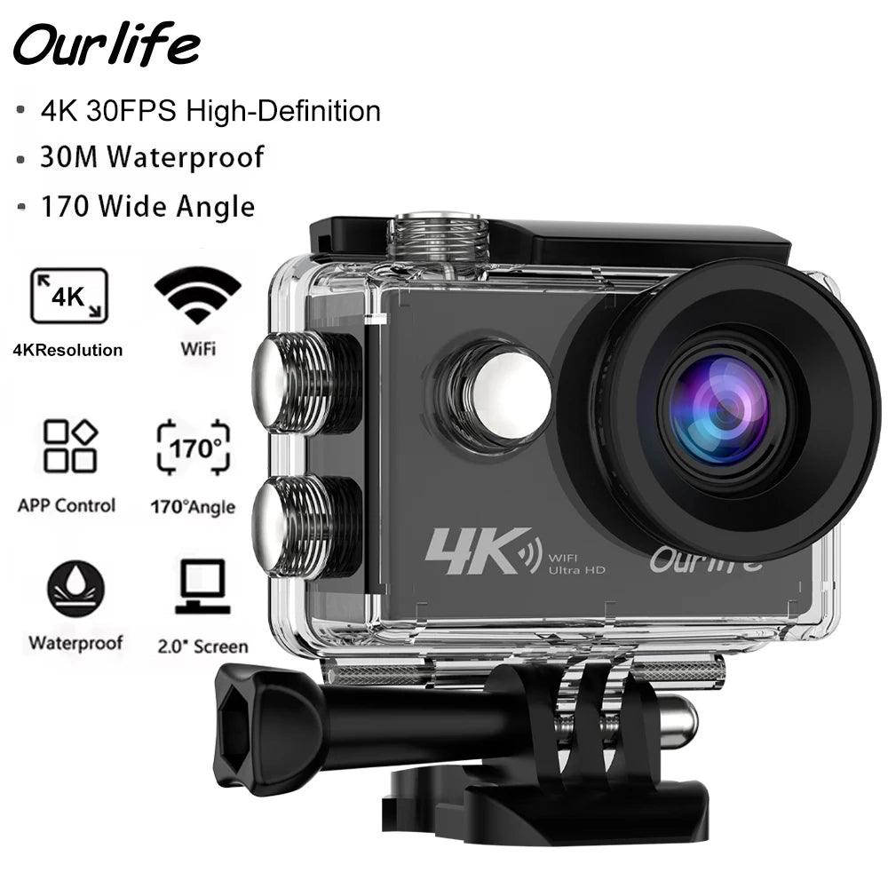 Action Camera Ultra HD 4K 16MP WiFi 2.0" Impermeabile 30M Sport