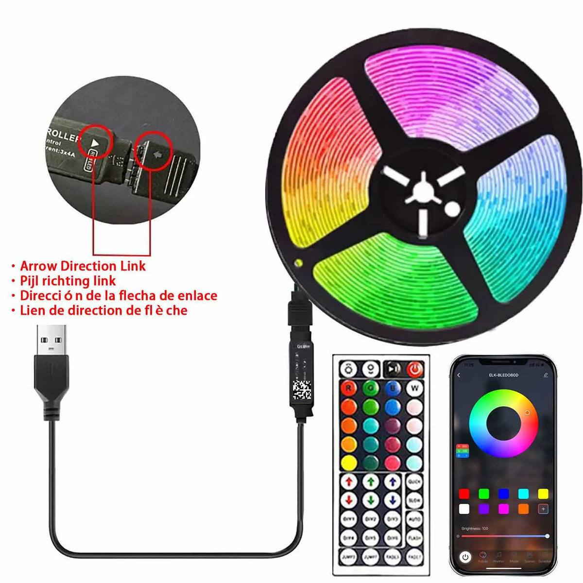 Striscia LED RGB 5 m con USB – Illuminazione TV, Gaming e Party